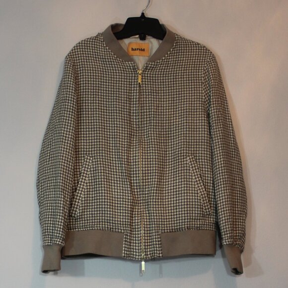 Harold Houndstooth Wool-Silk-Linen Bomber Jacket Size R48/R38 /S/M - Picture 2 of 8
